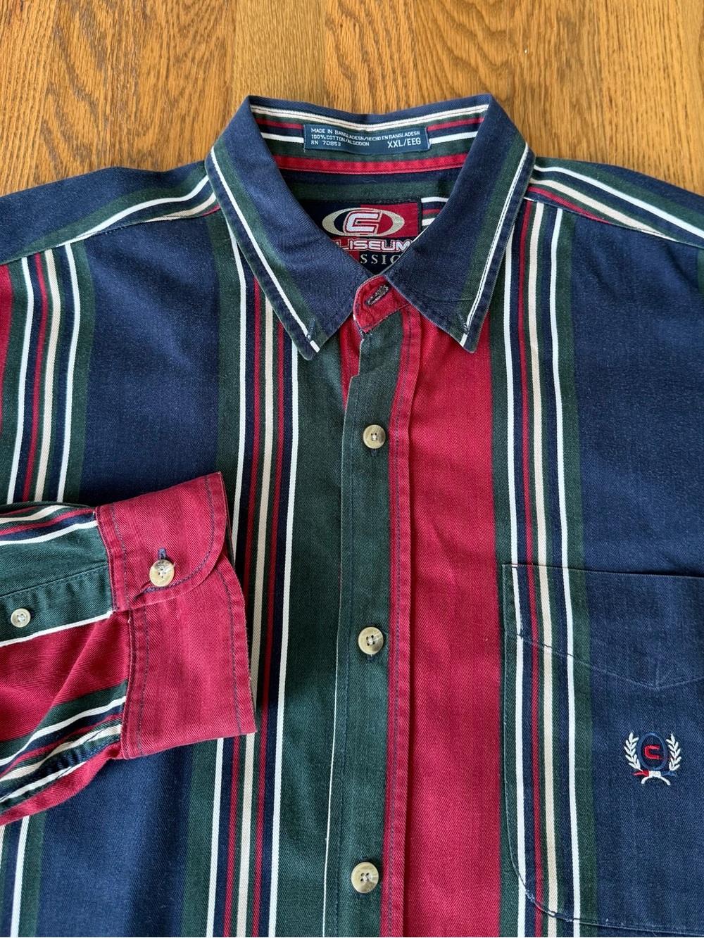 Vintage Coliseum Classic Shirt Mens XXL Multicolor Striped 100% Cotton Button Up